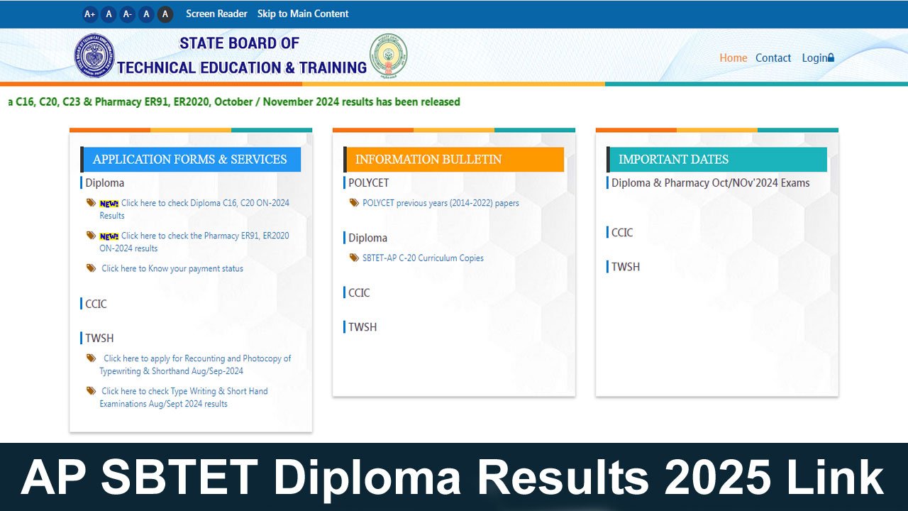 Manabadi AP SBTET Diploma Results 2025 Link @ sbtet.ap.gov.in; Direct Link Diploma C16, C20, C23 Results