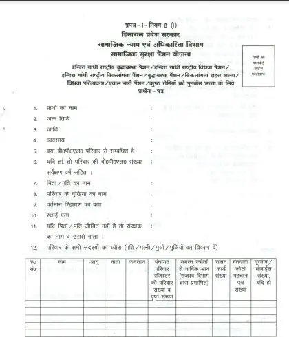 हिमाचल प्रदेश वृद्धा पेंशन एप्लीकेशन फॉर्म - Himachal Pradesh Old age pension form pdf