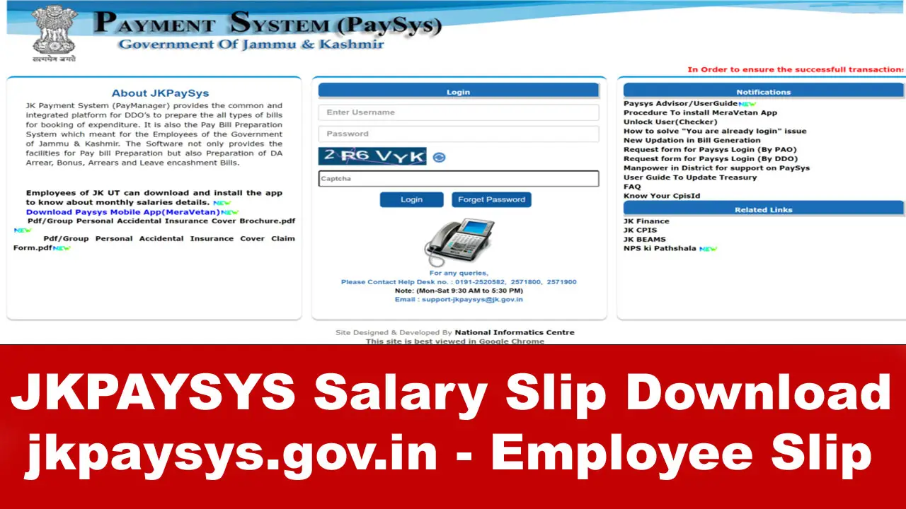 JKPAYSYS Salary Slip Download @ jkpaysys.gov.in, Employee Pay Slip alt=