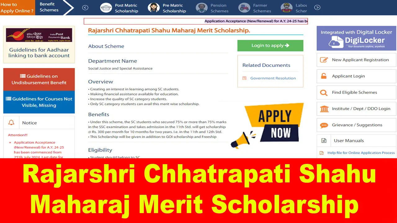 Rajarshri Chhatrapati Shahu Maharaj Merit Scholarship 2024: Apply Online, Eligibility and Last Date alt=