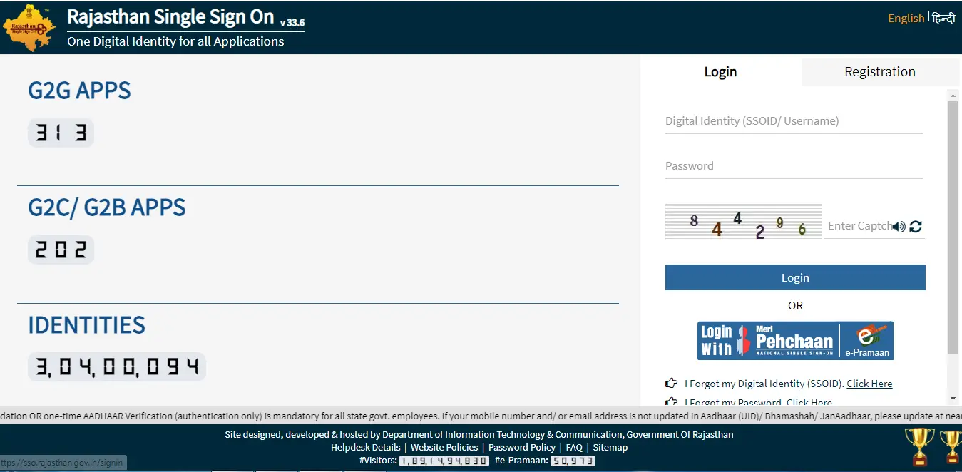 SSO Portal Rajasthan Login