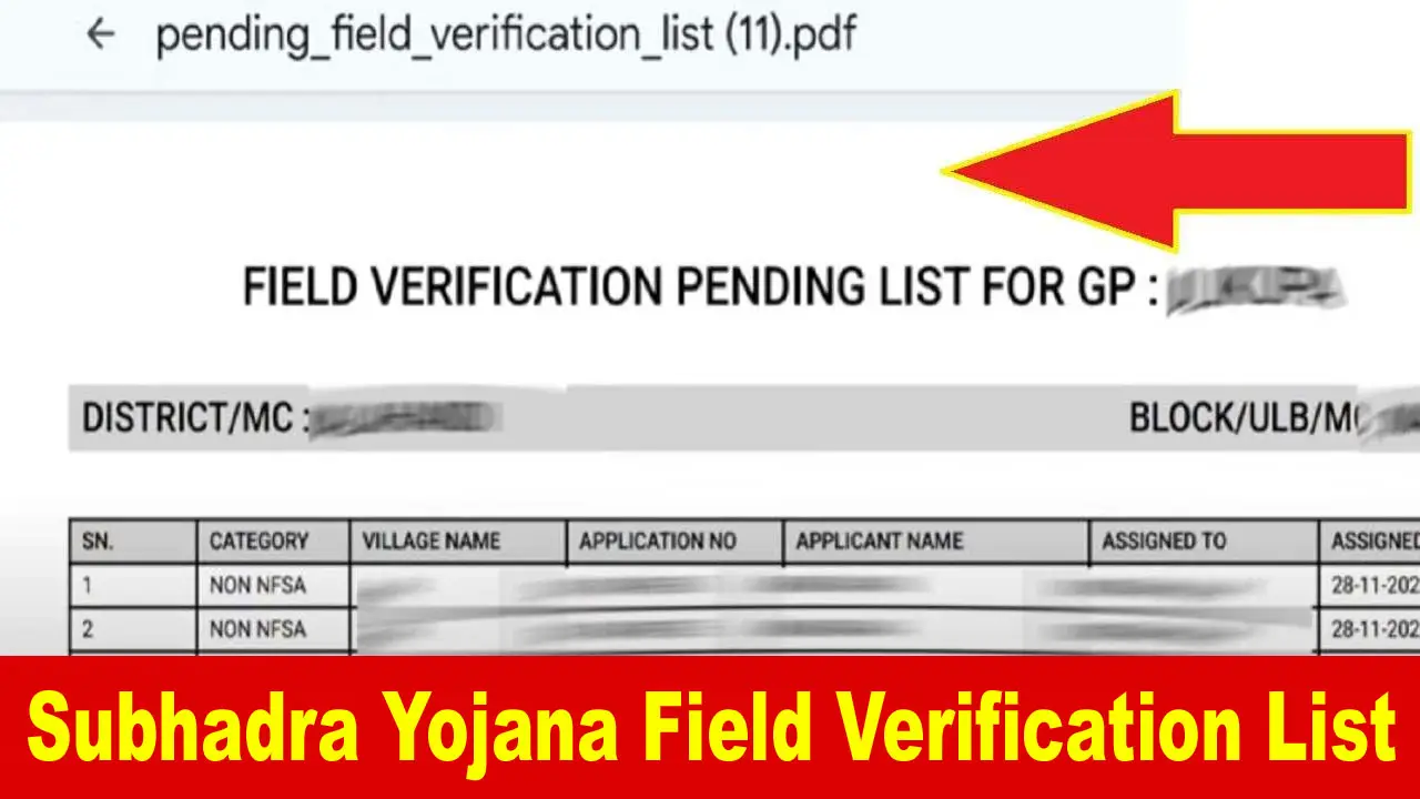 Subhadra Yojana Field Verification List Pending Status Odisha - PDF Download alt=